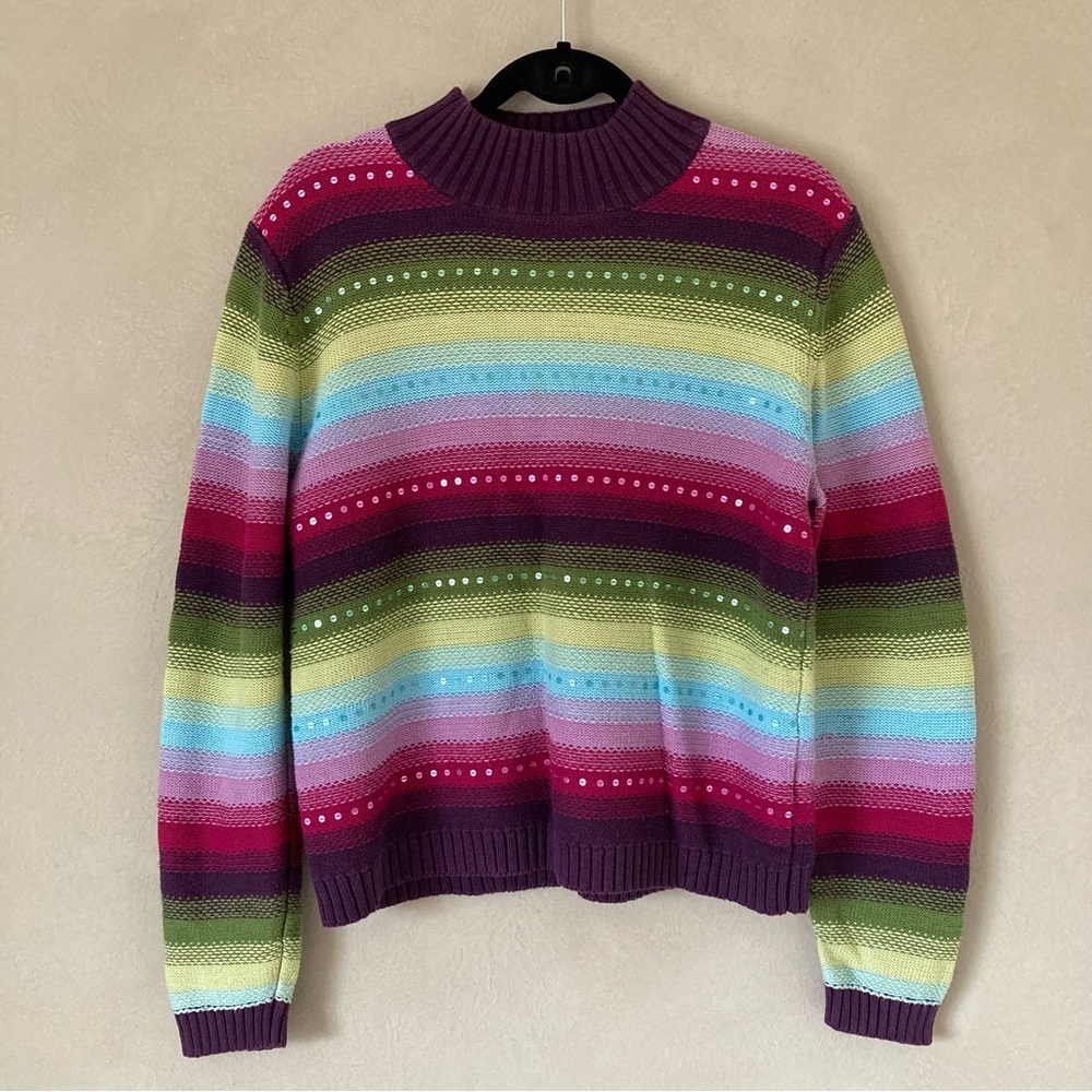 Cappagallo - Striped Sweater with Sequins Size Medium - Picture 1 of 4